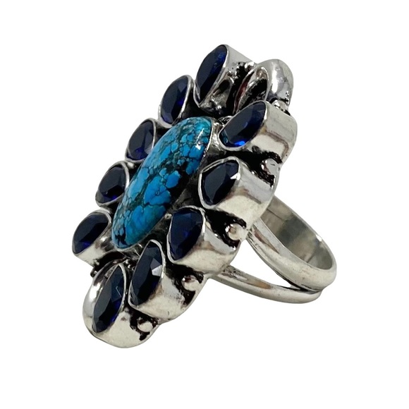 🛑SOLD🛑 Sterling Silver 925 Blue Topaz and Turquoise Ring - Picture 3 of 6